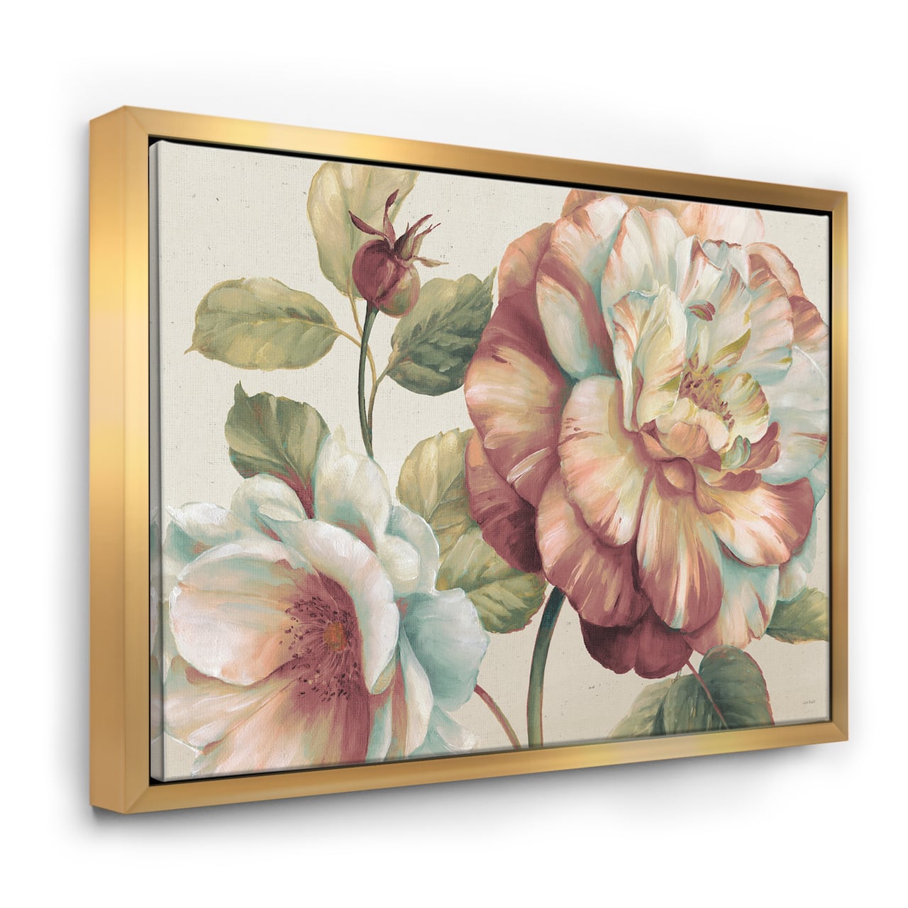 Designart - Romantic Dark Rose Blossing Flowers - Floral Canvas in Gold Frame